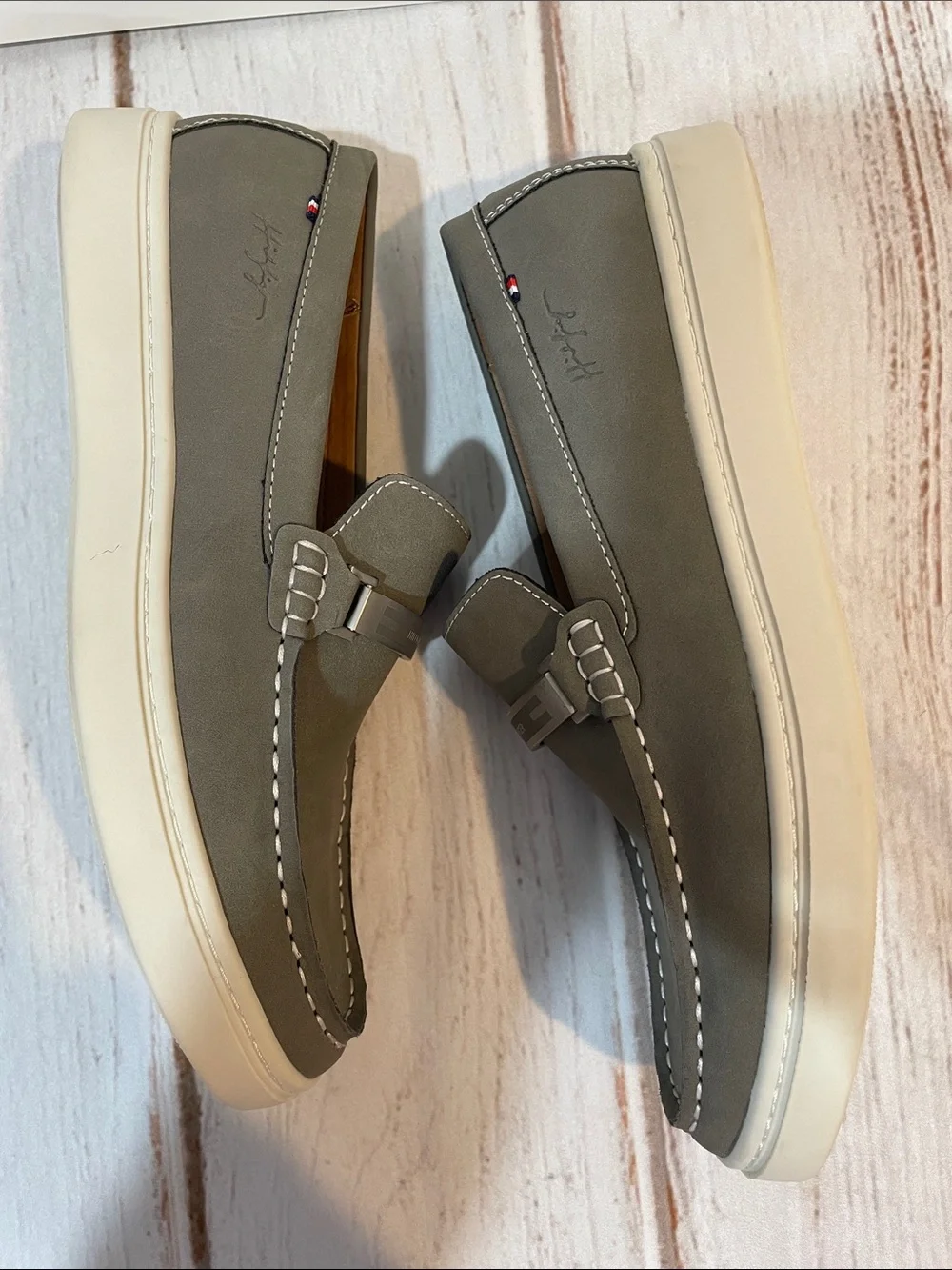 Tommy Hilfiger Men's Gray Slip-On Loafers with White Sole